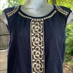 ANTHROPOLOGIE Deletta Navy Embroidered Top Size XS EUC